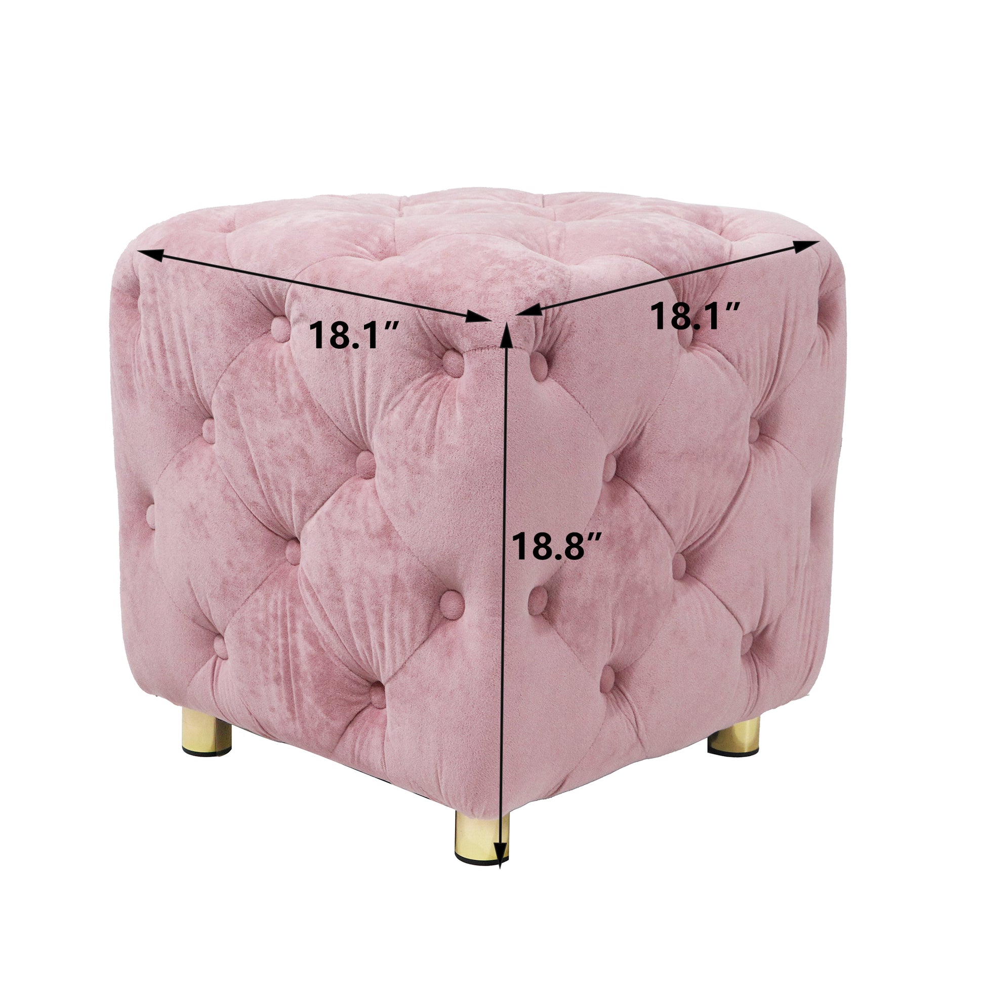 Pink Modern Velvet Upholstered Ottoman, Exquisite pink-velvet