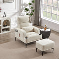 Accent Chairs with Ottoman, Velvet Fabric Armchair ivory-foam-velvet