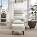 Accent Chairs with Ottoman, Velvet Fabric Armchair ivory-foam-velvet