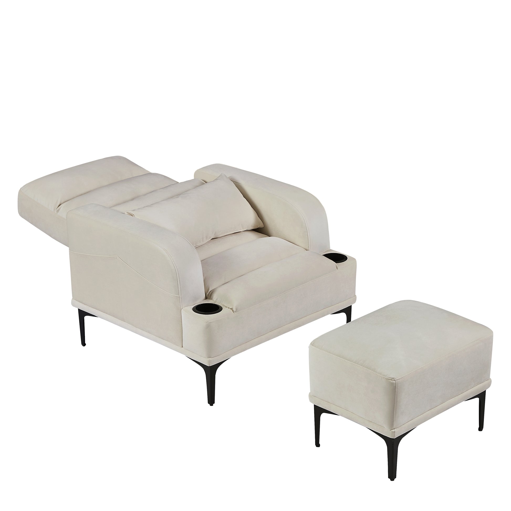 Accent Chairs with Ottoman, Velvet Fabric Armchair ivory-foam-velvet