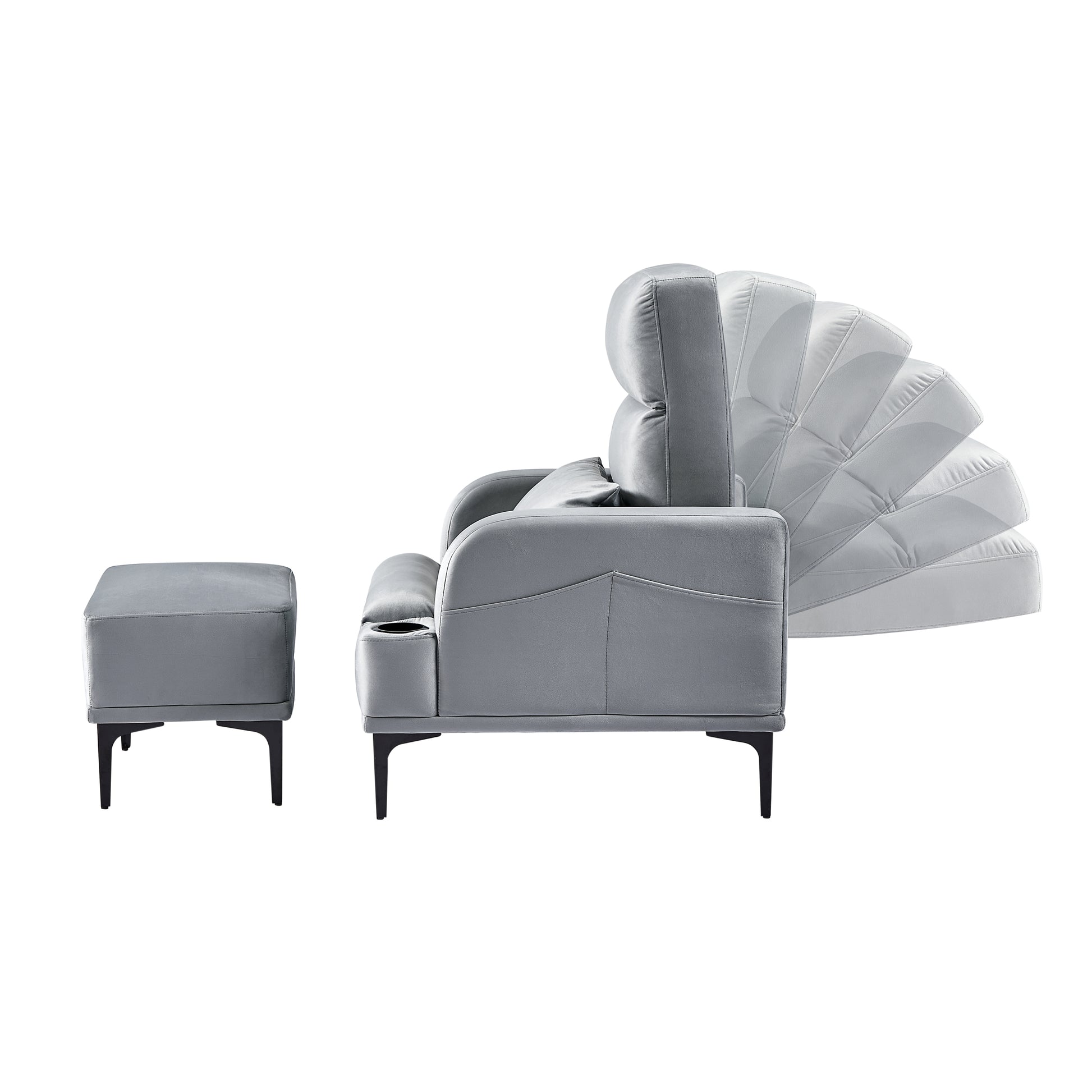 Accent Chairs with Ottoman, Velvet Fabric Armchair gray-foam-velvet