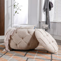 Large Button Tufted Woven Round Storage Ottoman for beige-burlap