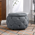 Large Button Tufted Woven Round Storage Ottoman for grey-burlap