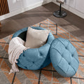 Large Button Tufted Woven Round Storage Ottoman for blue-burlap