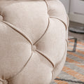 Large Button Tufted Woven Round Storage Ottoman for beige-burlap