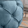 Large Button Tufted Woven Round Storage Ottoman for blue-burlap