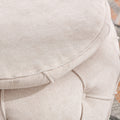 Large Button Tufted Woven Round Storage Ottoman for beige-burlap