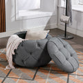 Large Button Tufted Woven Round Storage Ottoman for grey-burlap