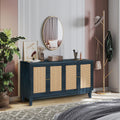 Handcrafted Premium Grain Panels,Rattan Sideboard antique navy blue-mdf