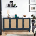 Handcrafted Premium Grain Panels,Rattan Sideboard antique navy blue-mdf