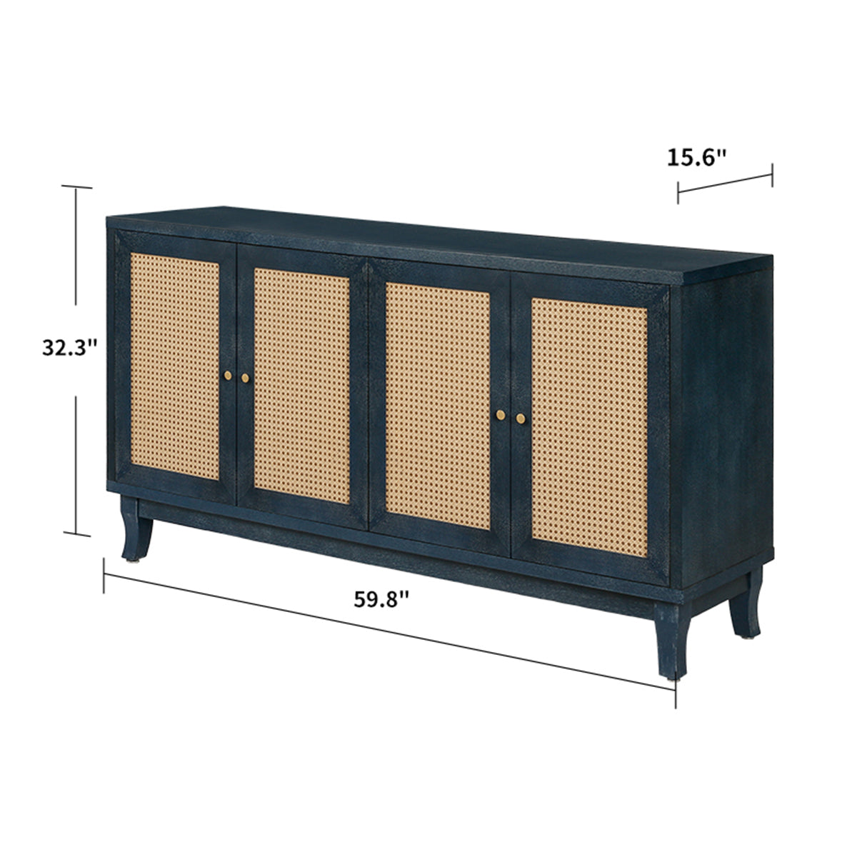 Handcrafted Premium Grain Panels,Rattan Sideboard antique navy blue-mdf