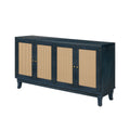 Handcrafted Premium Grain Panels,Rattan Sideboard antique navy blue-mdf