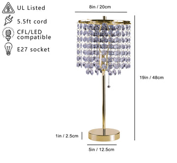 19"h Gold Crystal Inspired Pull Table Lamp 1pc