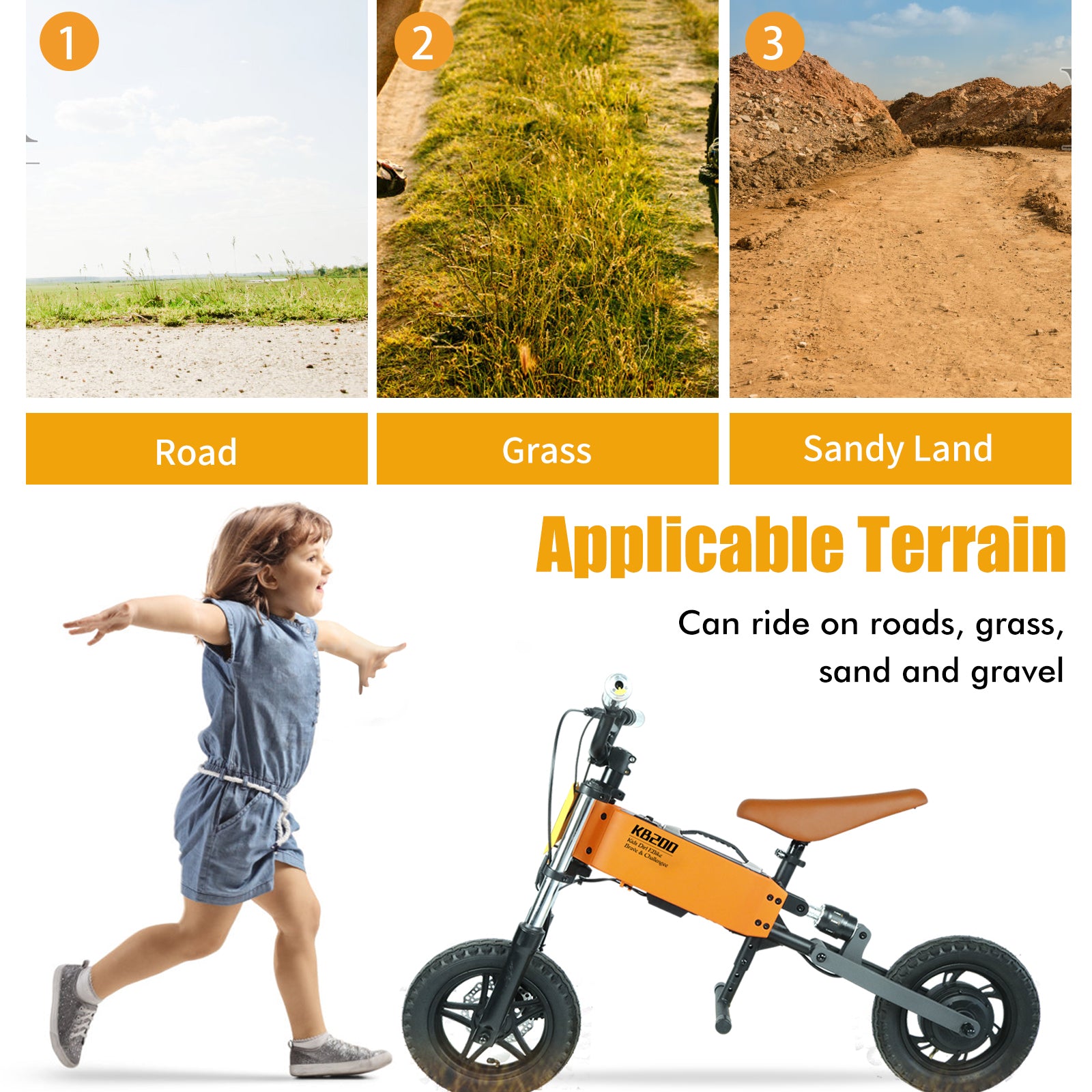 Children's outdoor off road electric bicycle orange-aluminium alloy-aluminium alloy