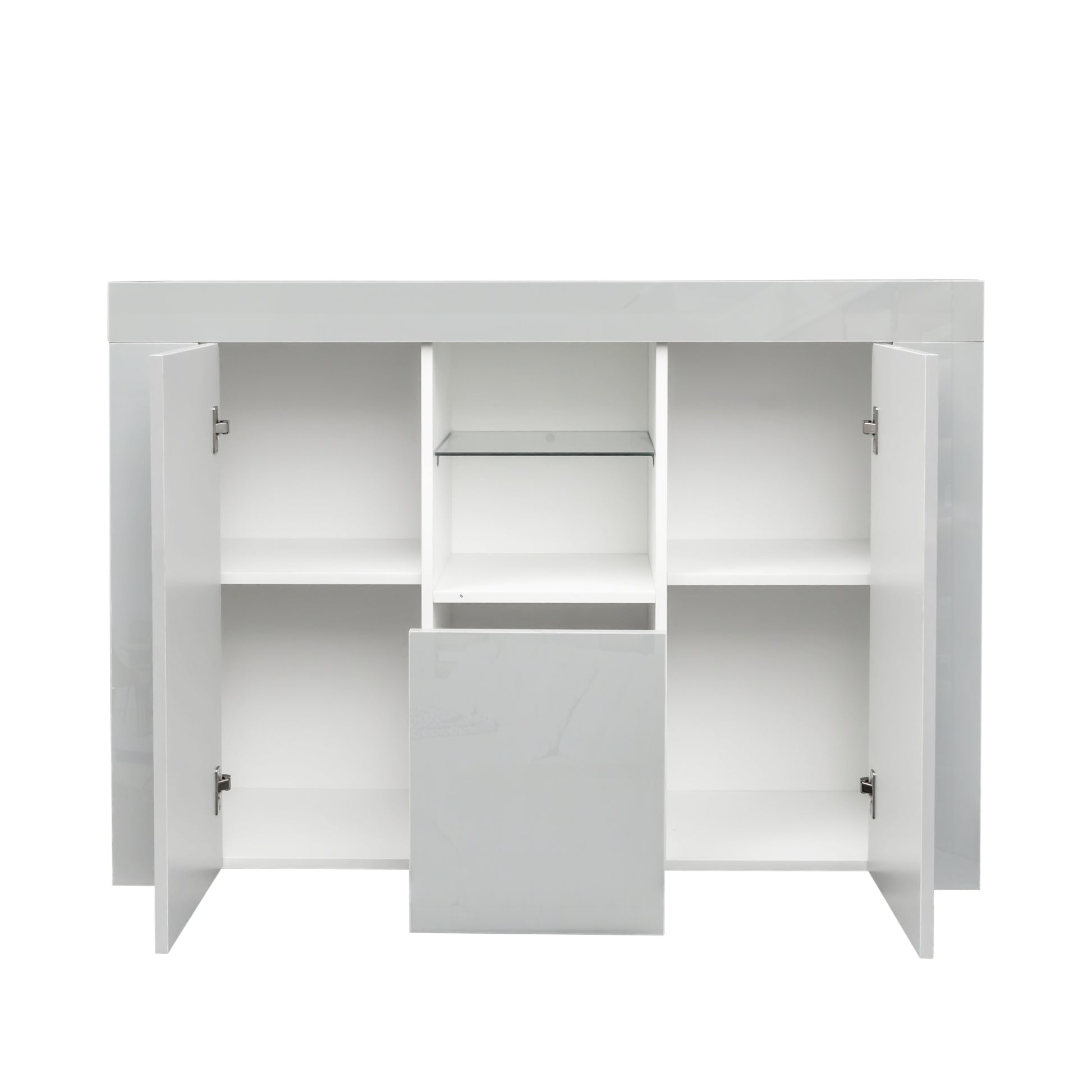 Kitchen Sideboard Cupboard with LED Light, White High white+gray-mdf