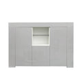 Kitchen Sideboard Cupboard with LED Light, White High white+gray-mdf