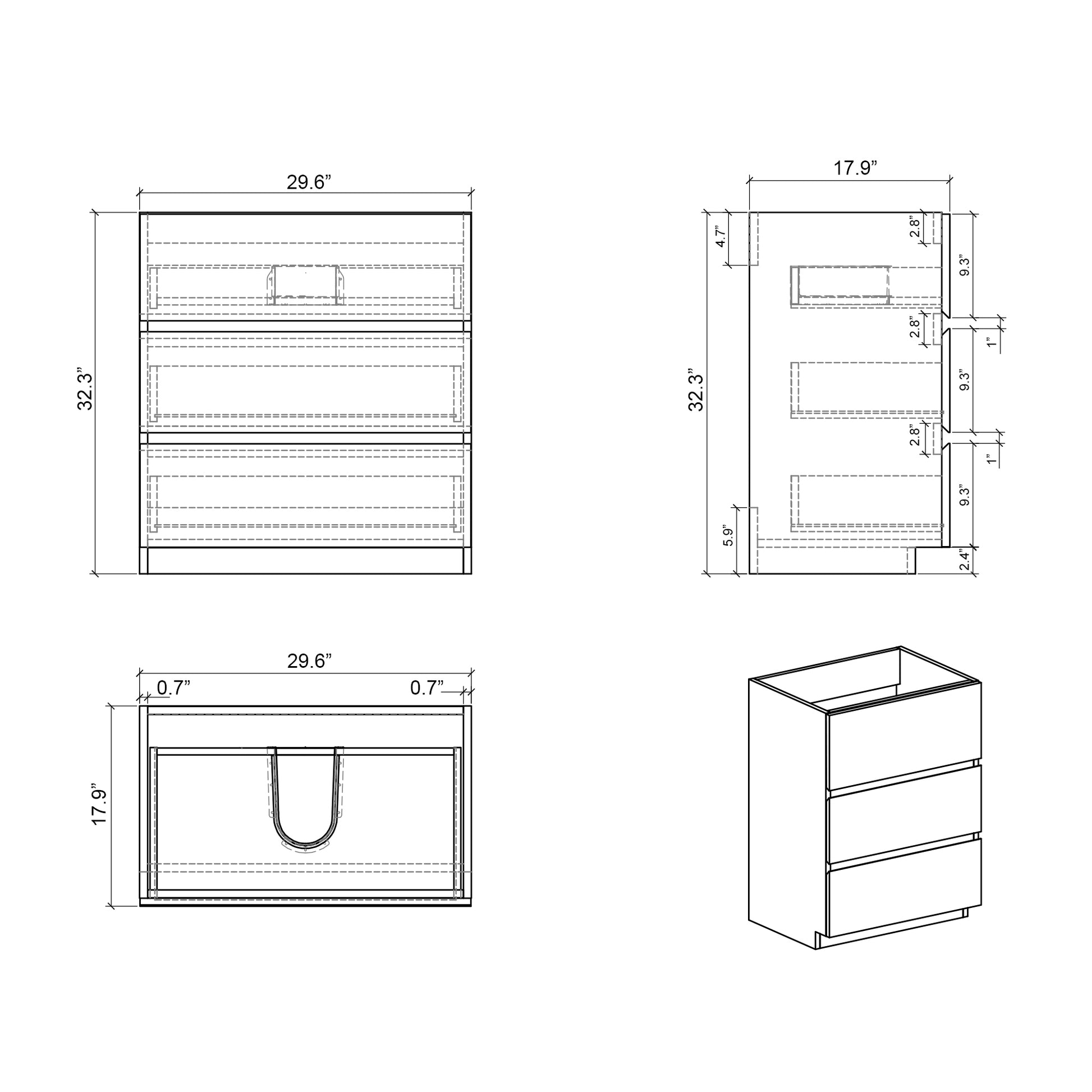 Alice 30" Gray Bathroom Vanity with Sink, Large gray-melamine