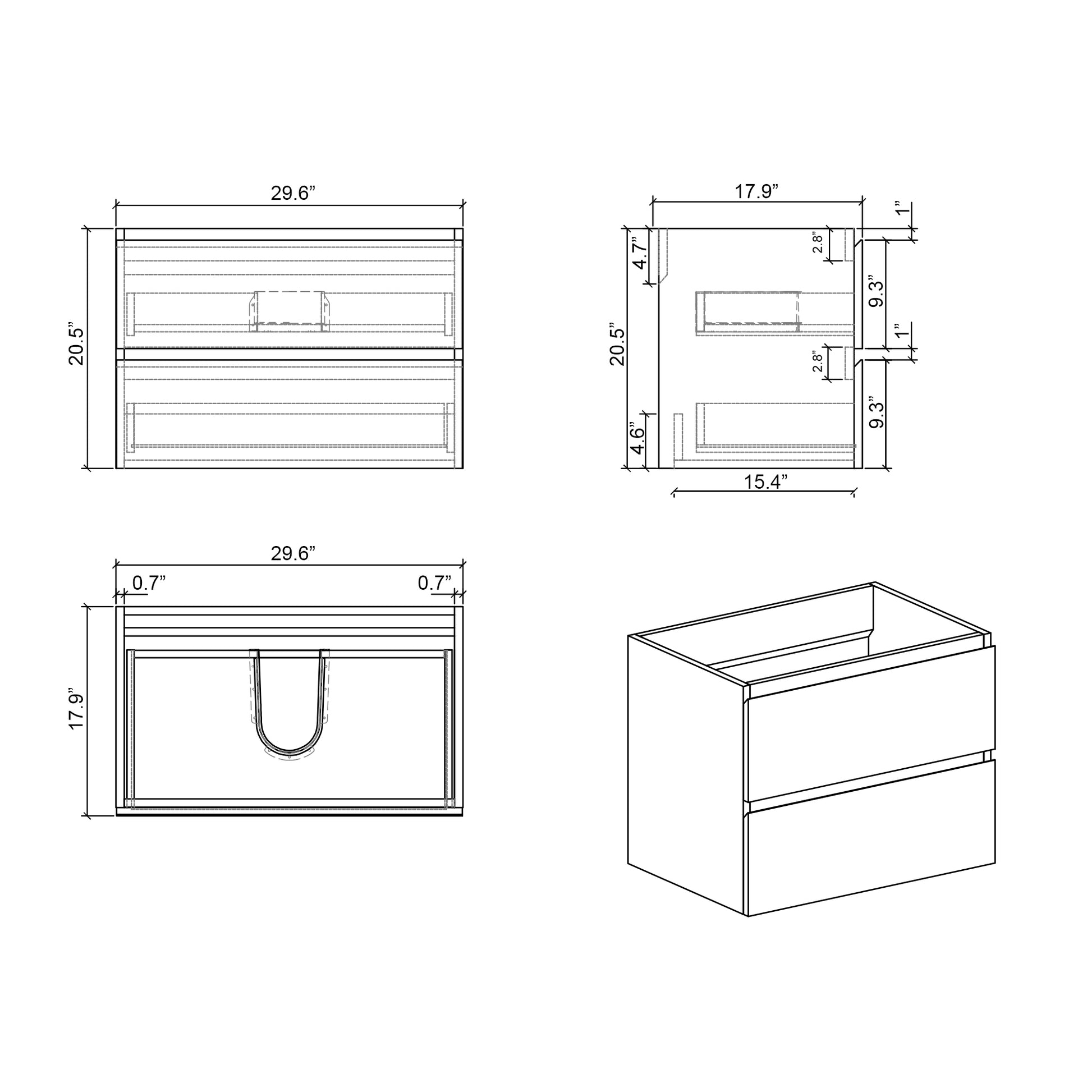 Alice 30" Walnut Bathroom Vanity with Sink, Large walnut+black-melamine