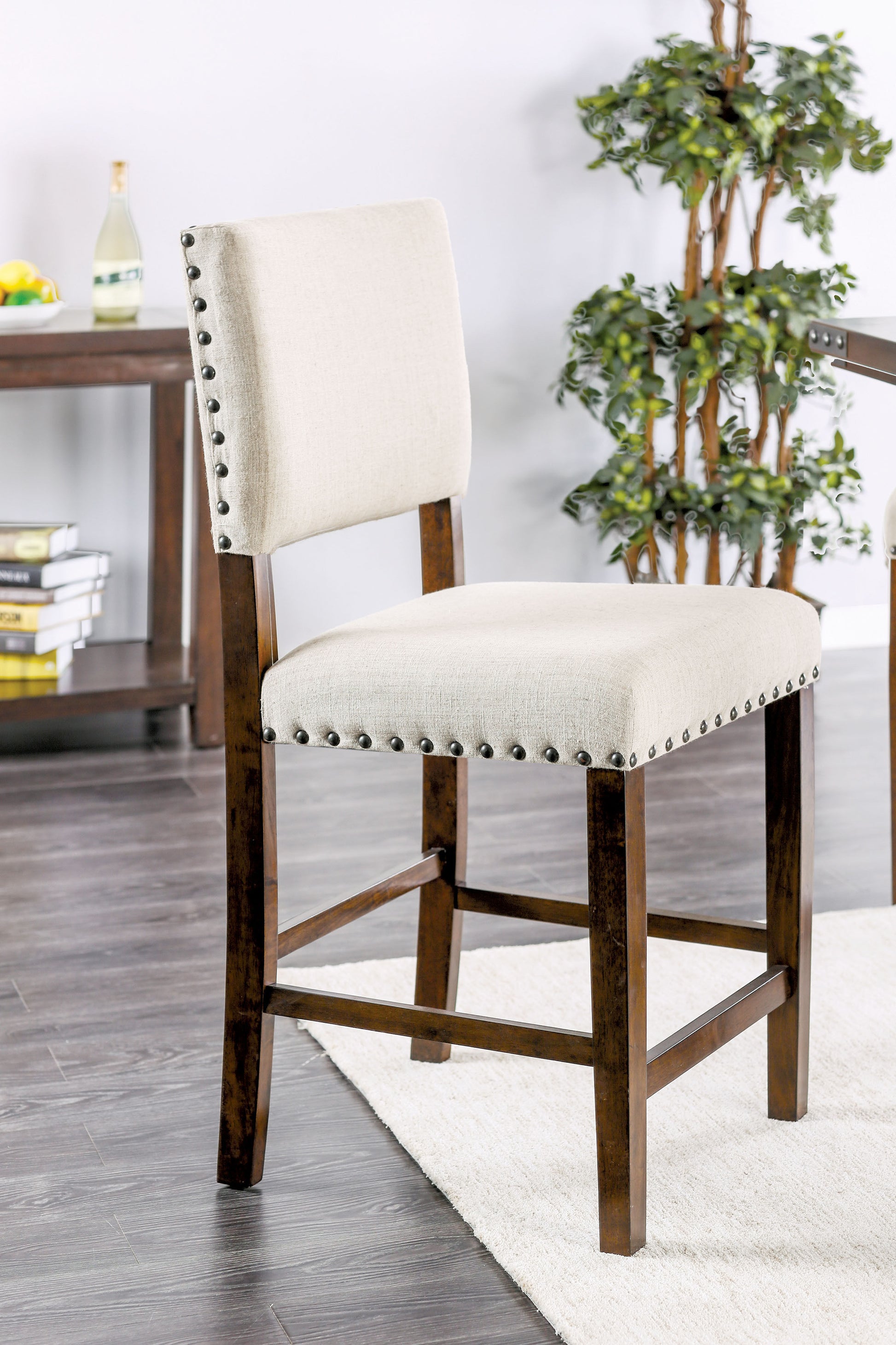 Classic Set of 2pc Counter Height Dining Chairs Ivory ivory-brown-dining