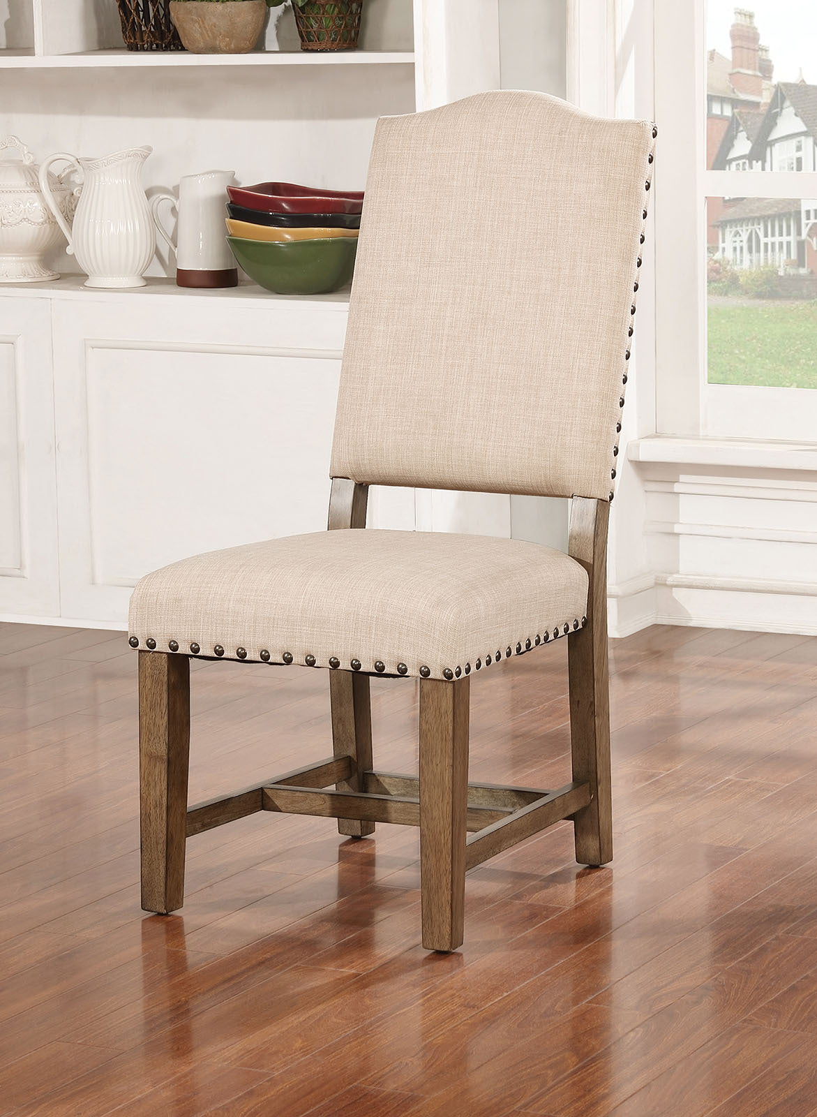 Rustic Classic 2pcs Dining Chairs Beige Fabric beige-dining room-rustic-transitional-dining