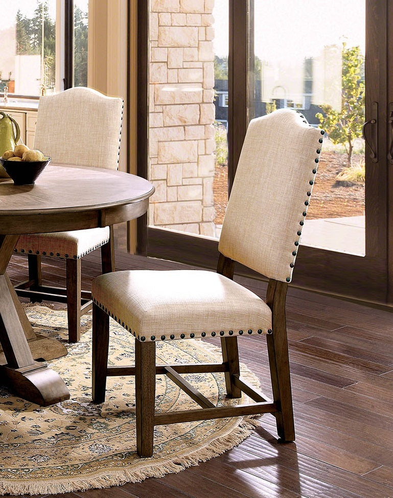 Rustic Classic 2pcs Dining Chairs Beige Fabric beige-dining room-rustic-transitional-dining