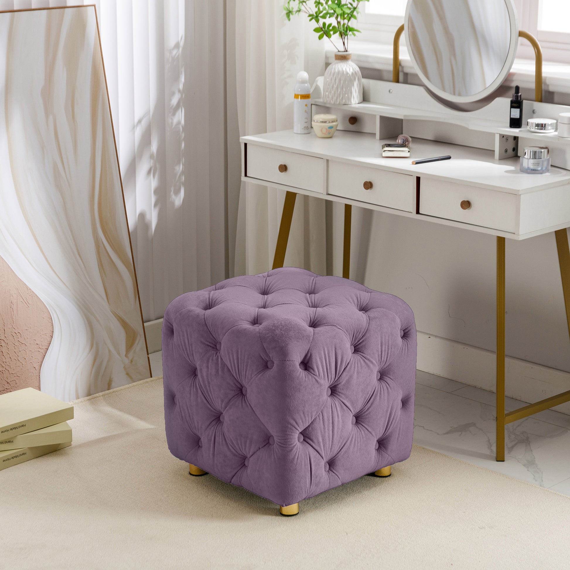 Purple Modern Velvet Upholstered Ottoman, Exquisite purple-velvet