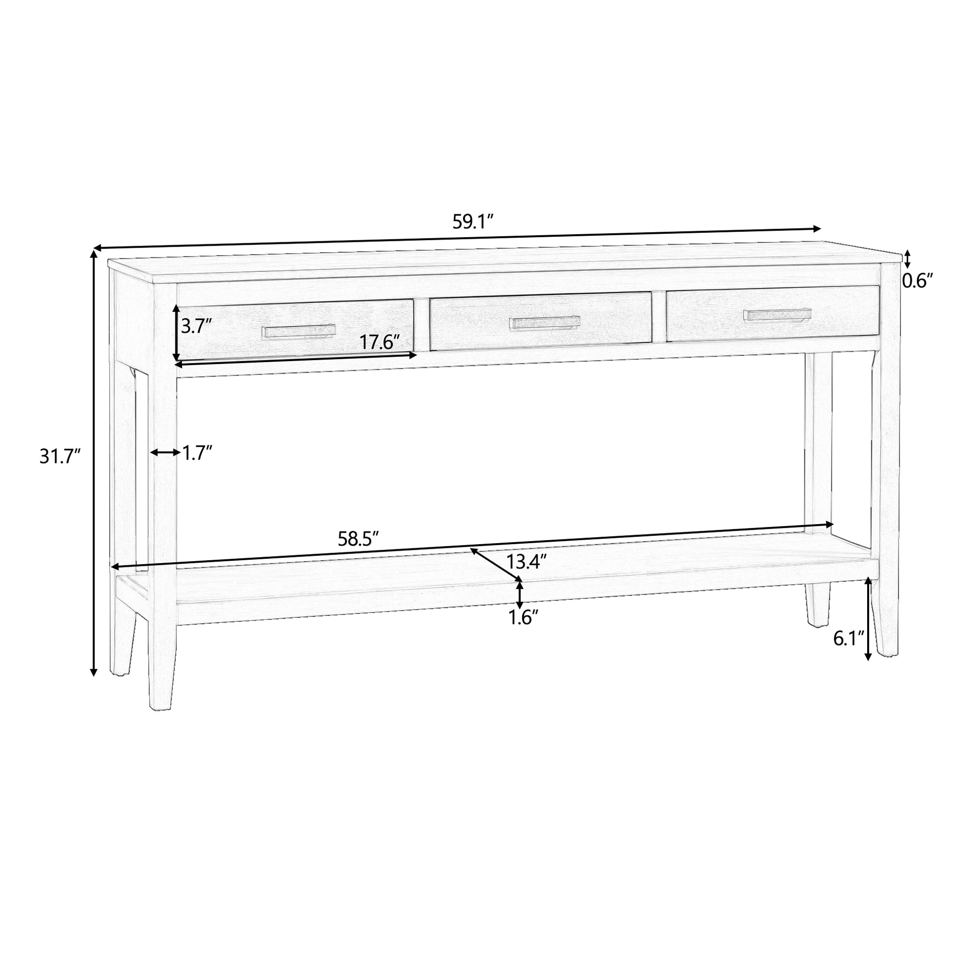 Contemporary 3 Drawer Console Table With 1 Shelf