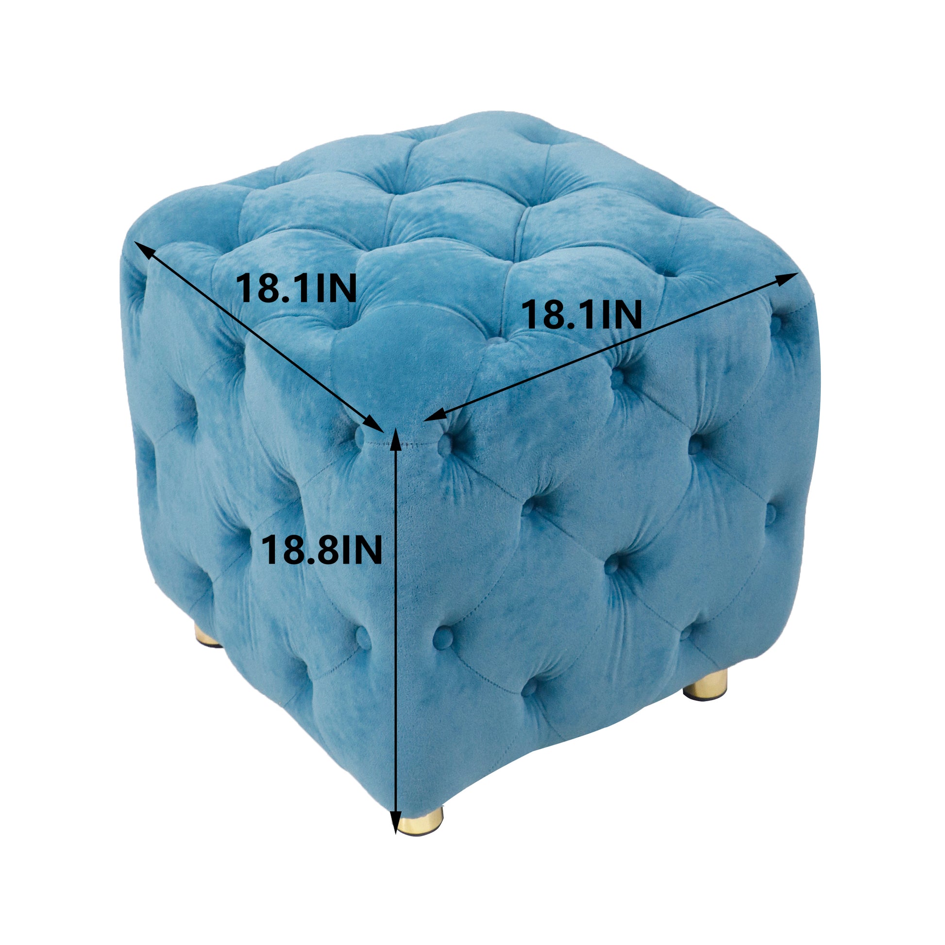 Blue Modern Velvet Upholstered Ottoman, Exquisite blue-velvet