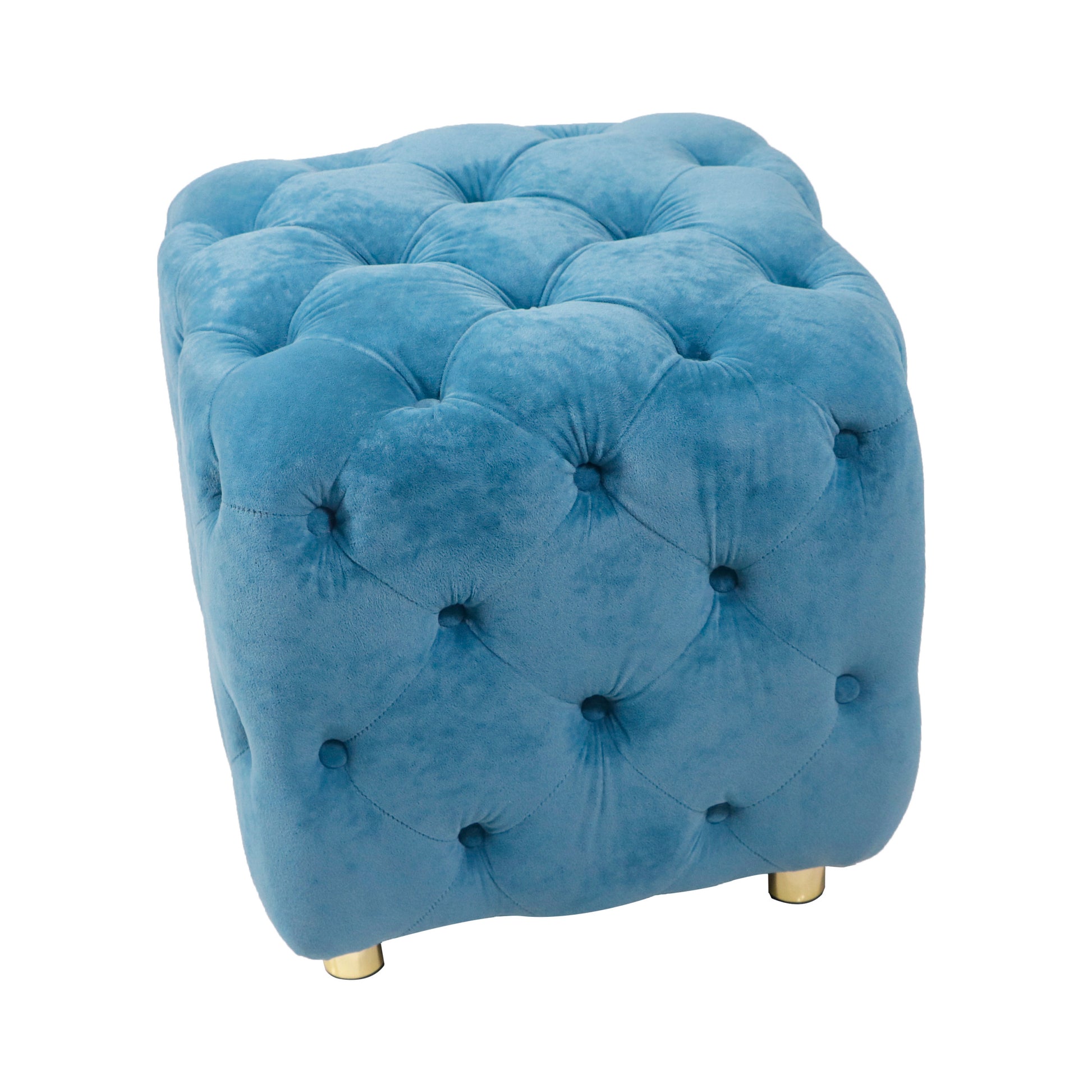 Blue Modern Velvet Upholstered Ottoman, Exquisite blue-velvet