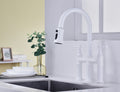 Bridge Kitchen Faucet with Pull Down Sprayhead in Spot white-brass