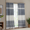 Cotton Printed Curtain Panel with Chenille detail and navy-cotton