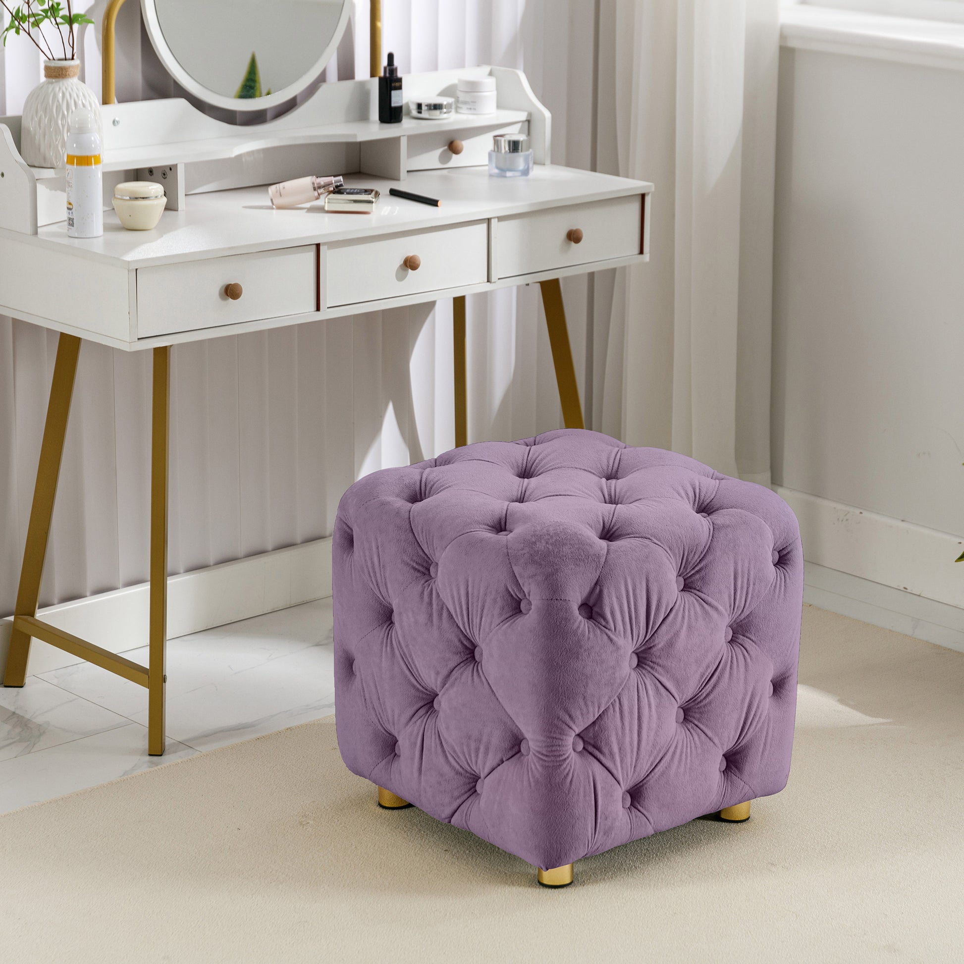 Purple Modern Velvet Upholstered Ottoman, Exquisite purple-velvet