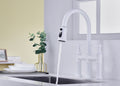 Bridge Kitchen Faucet with Pull Down Sprayhead in Spot white-brass