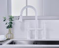 Bridge Kitchen Faucet with Pull Down Sprayhead in Spot white-brass