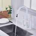 Bridge Kitchen Faucet with Pull Down Sprayhead in Spot white-brass