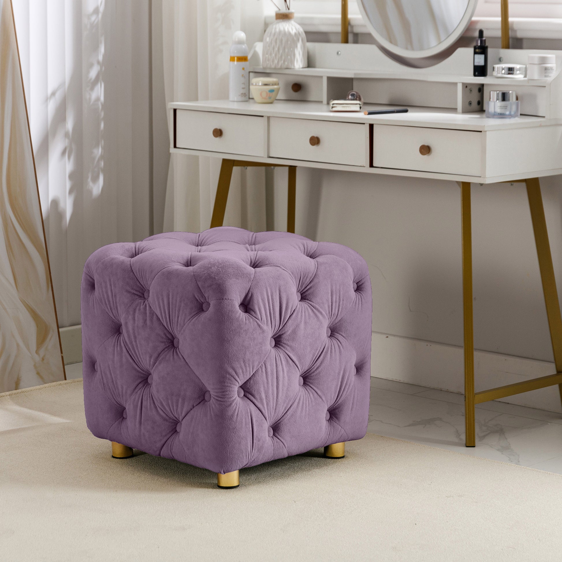 Purple Modern Velvet Upholstered Ottoman, Exquisite purple-velvet