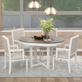 5 Piece Dining Table Set, Two Size Round To Oval brown+white-solid wood+mdf