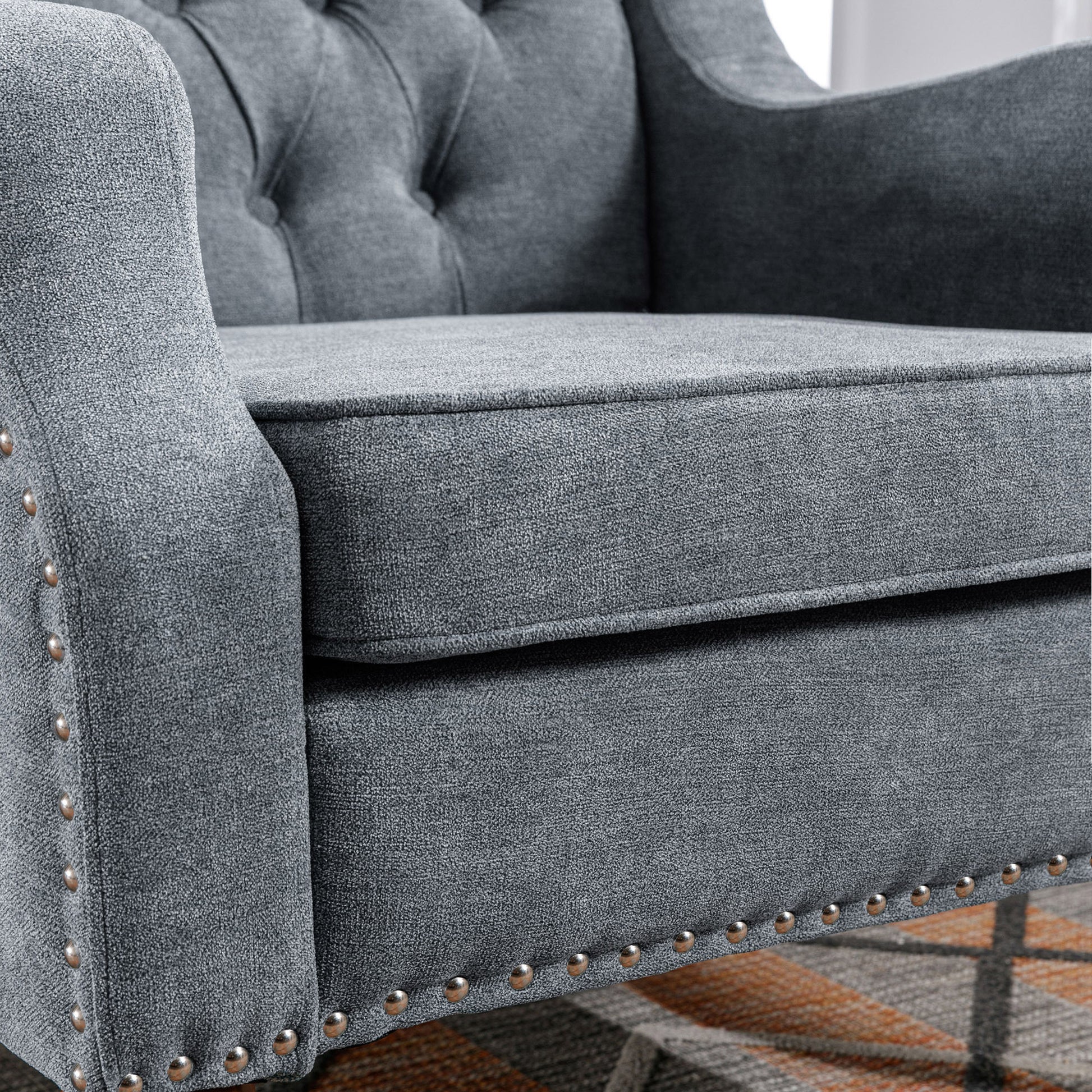 Grey Accent Chair, Living Room Chair, Footrest Chair grey-linen