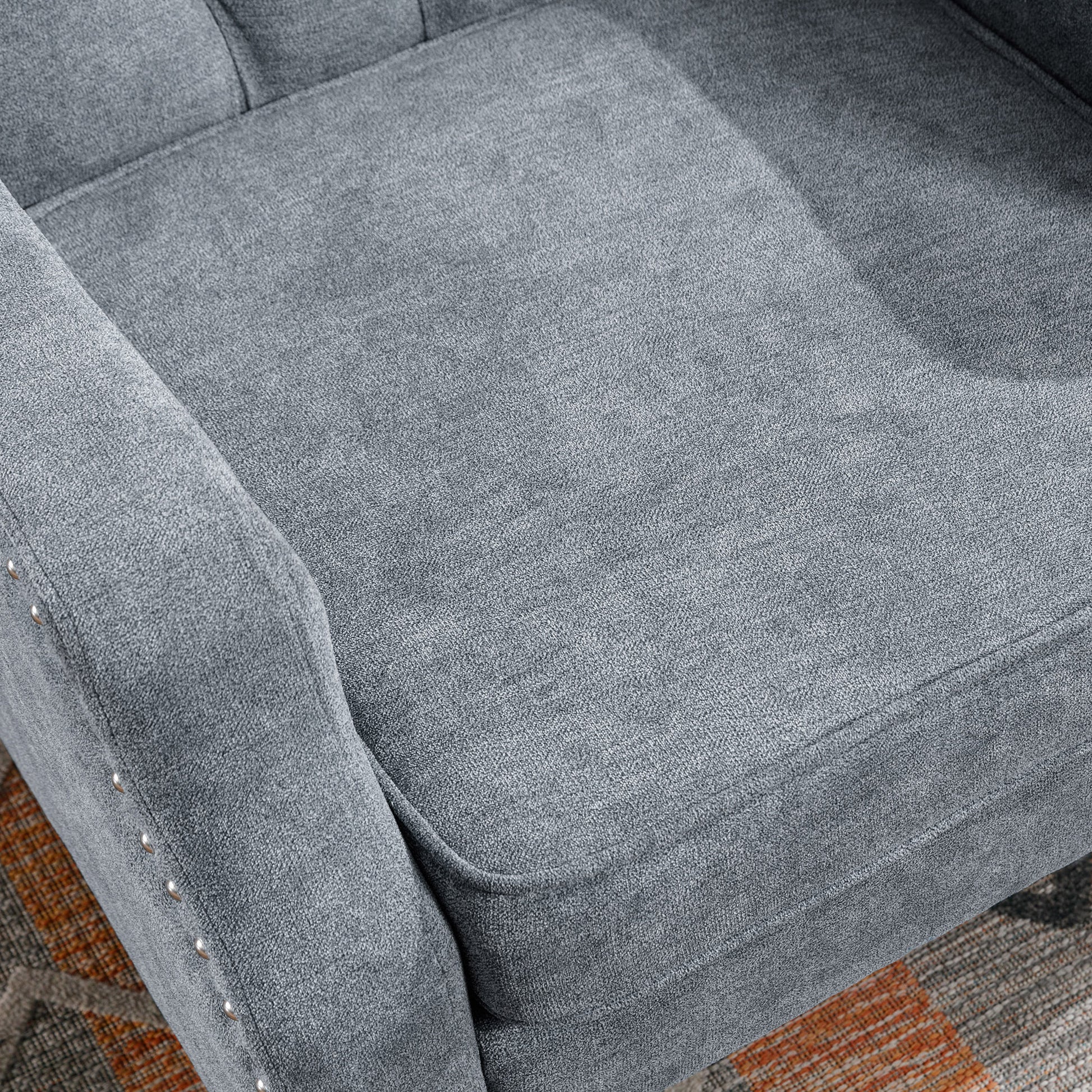 Grey Accent Chair, Living Room Chair, Footrest Chair grey-linen