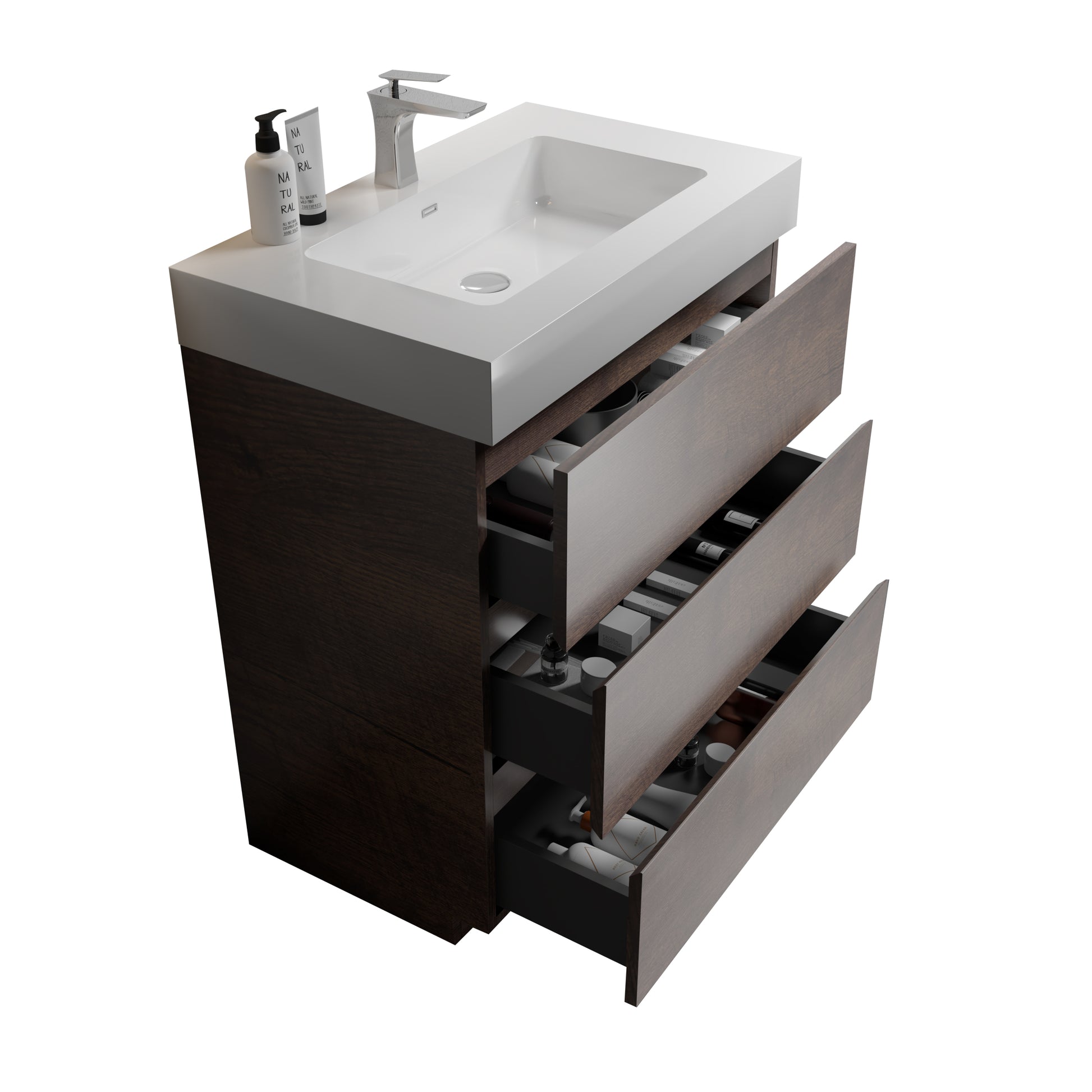 Alice 30" Walnut Bathroom Vanity with Sink, Large white+walnut-melamine