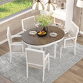 5 Piece Dining Table Set, Two Size Round To Oval brown+white-solid wood+mdf