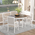 5 Piece Dining Table Set, Two Size Round To Oval brown+white-solid wood+mdf