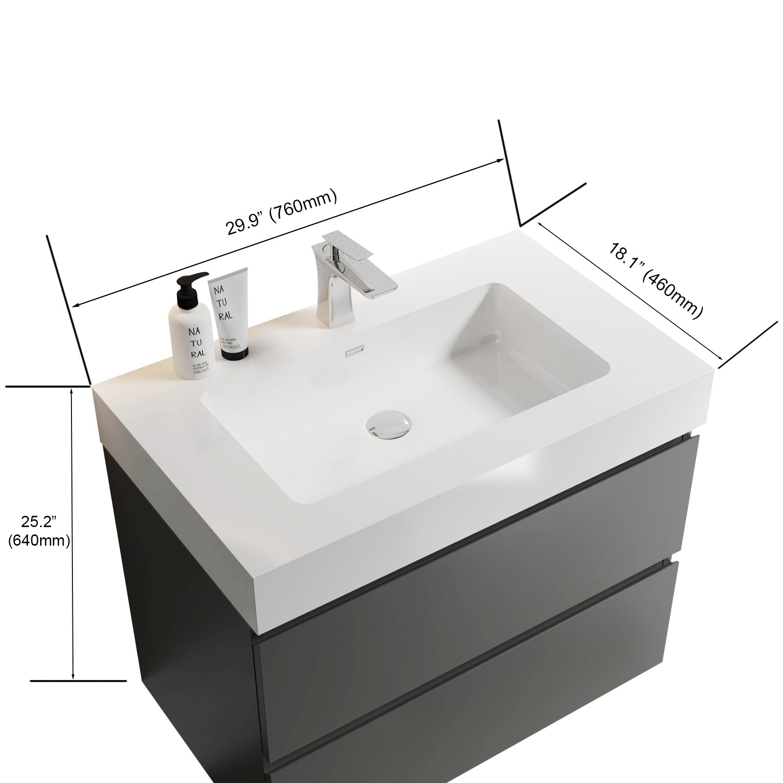 Alice 30" Gray Bathroom Vanity with Sink, Large white-melamine