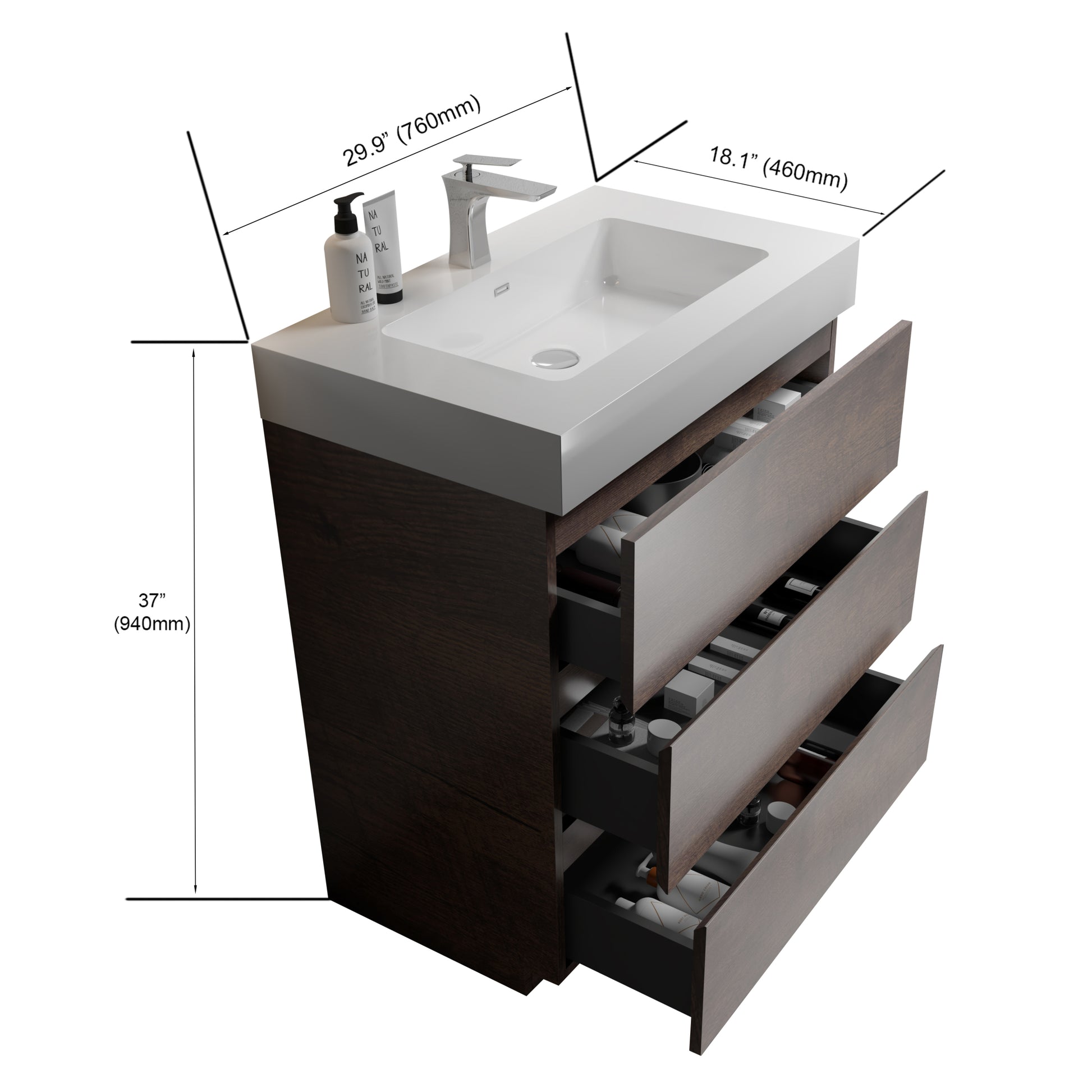 Alice 30" Walnut Bathroom Vanity with Sink, Large white+walnut-melamine