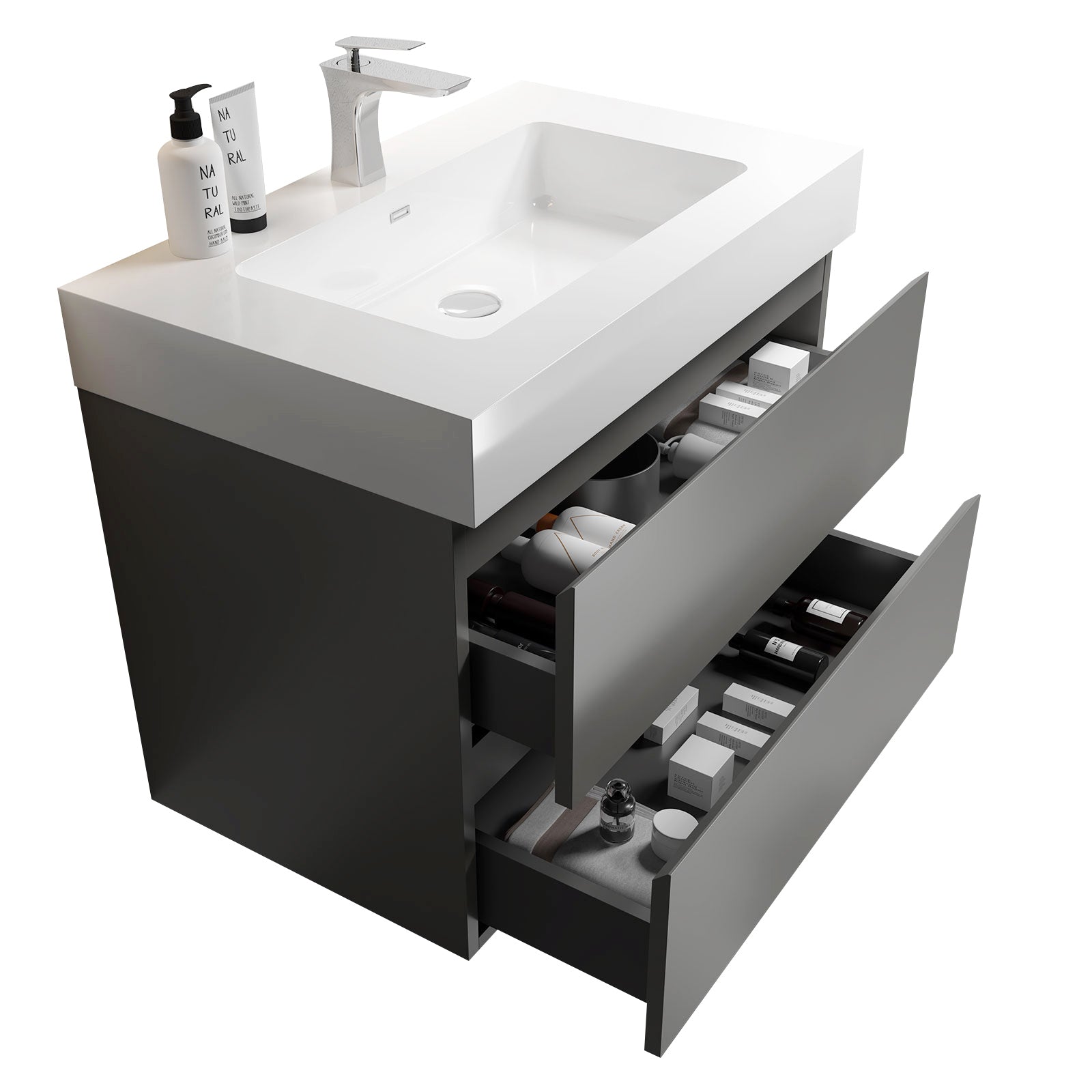 Alice 30" Gray Bathroom Vanity with Sink, Large white-melamine