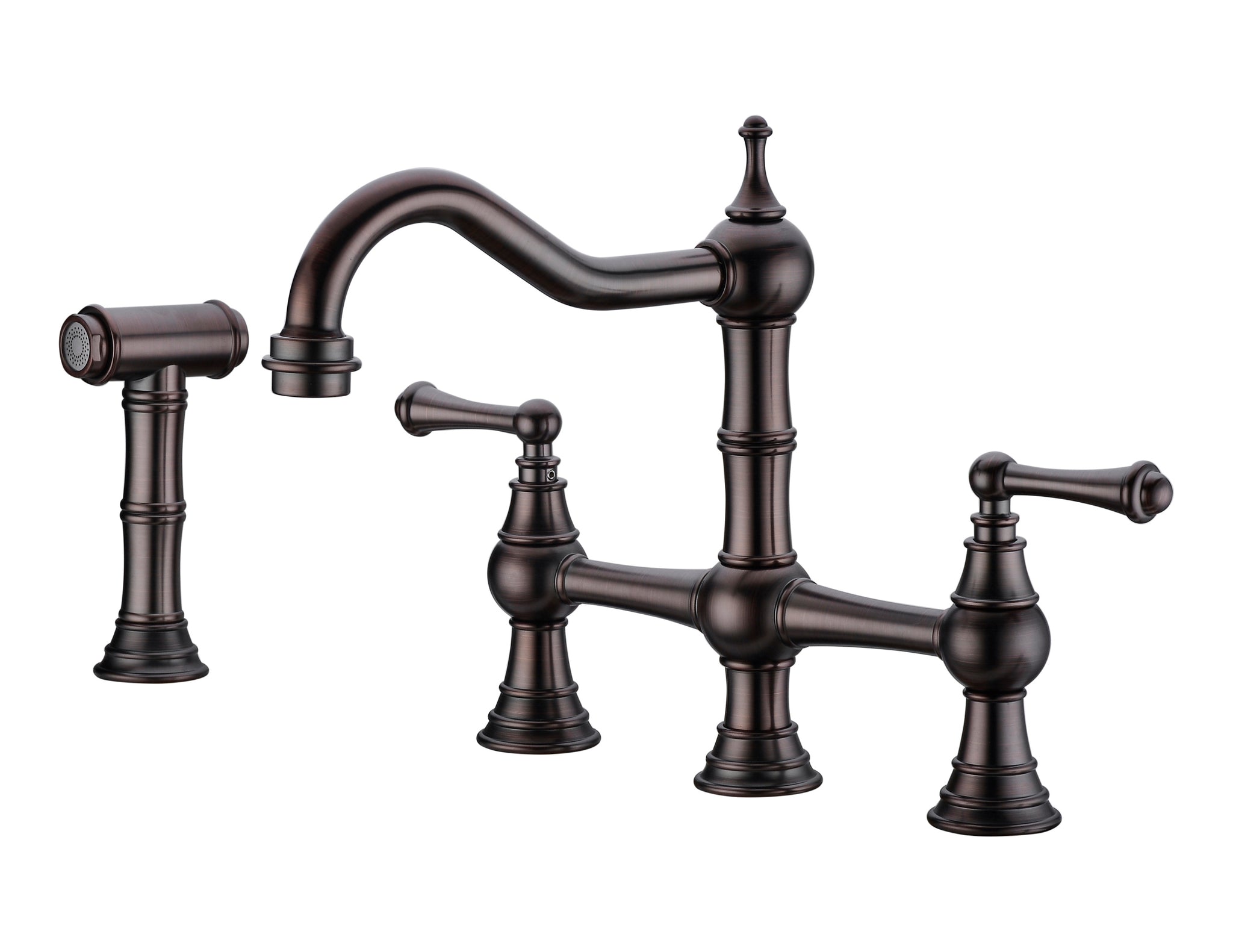 8 inch Centerset Bridge Kitchen Faucet with Brass Side bronze-brass