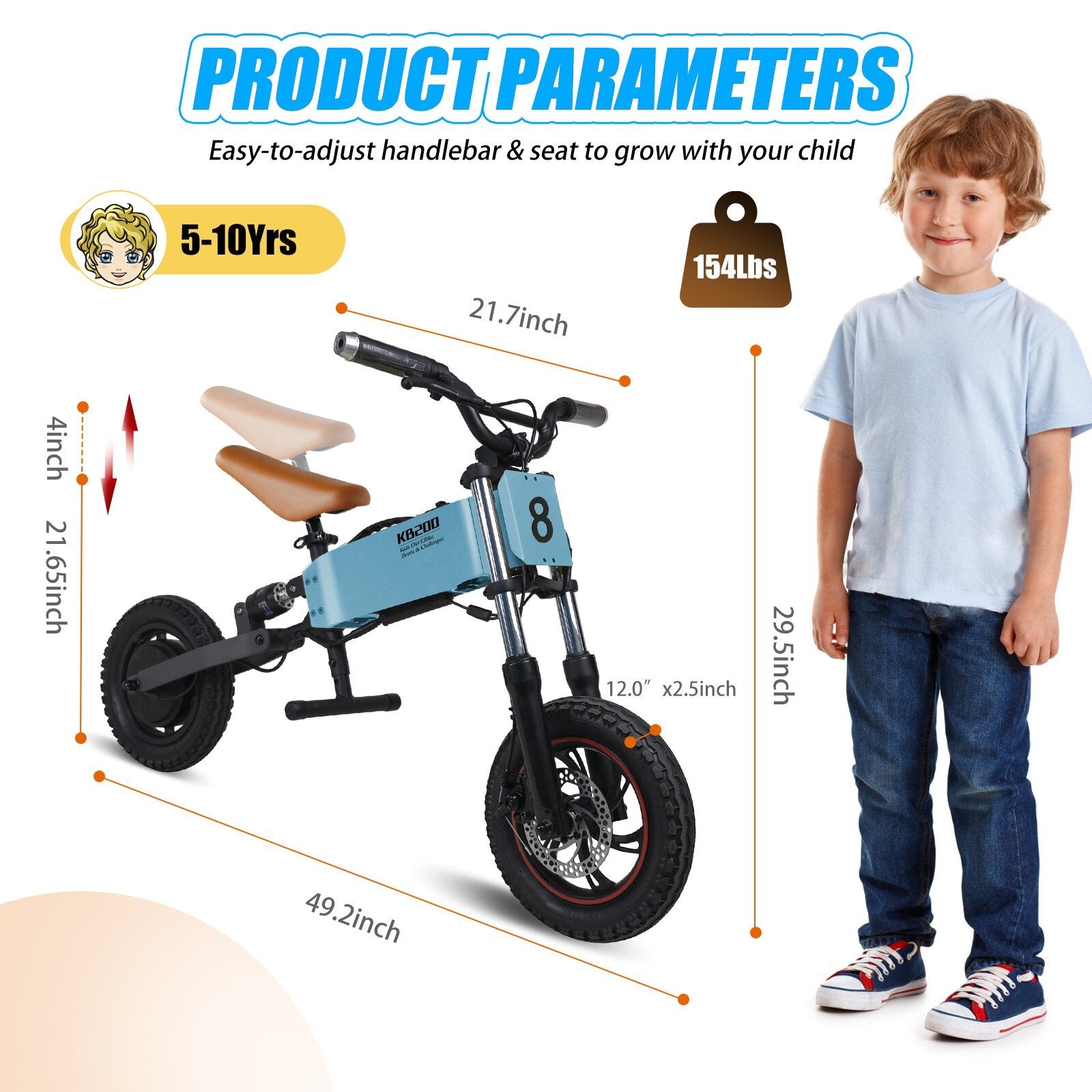 Children's outdoor off road electric bicycle blue-150 - 199 lbs-aluminium alloy-5 to 8