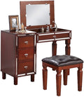 Traditional Formal Cherry Color Vanity Set w Stool cherry-bedroom-traditional-poplar-rubber wood