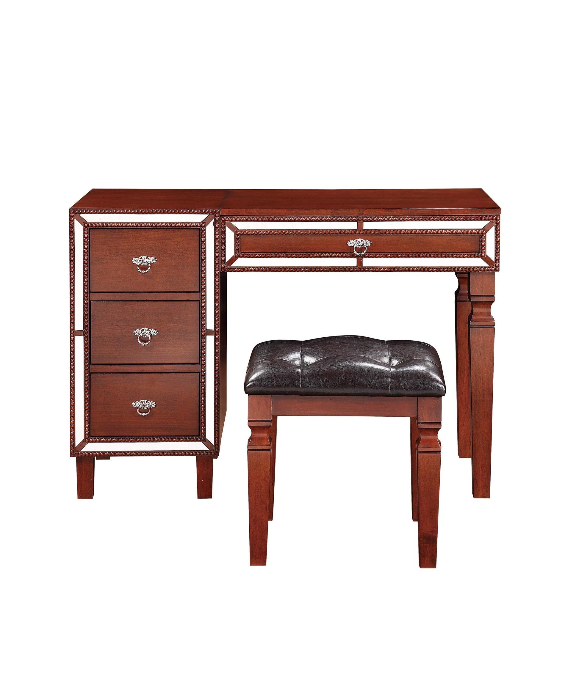 Traditional Formal Cherry Color Vanity Set w Stool cherry-bedroom-traditional-poplar-rubber wood