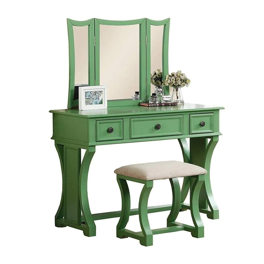 Unique Modern Bedroom Vanity Set w Stool Foldable antique